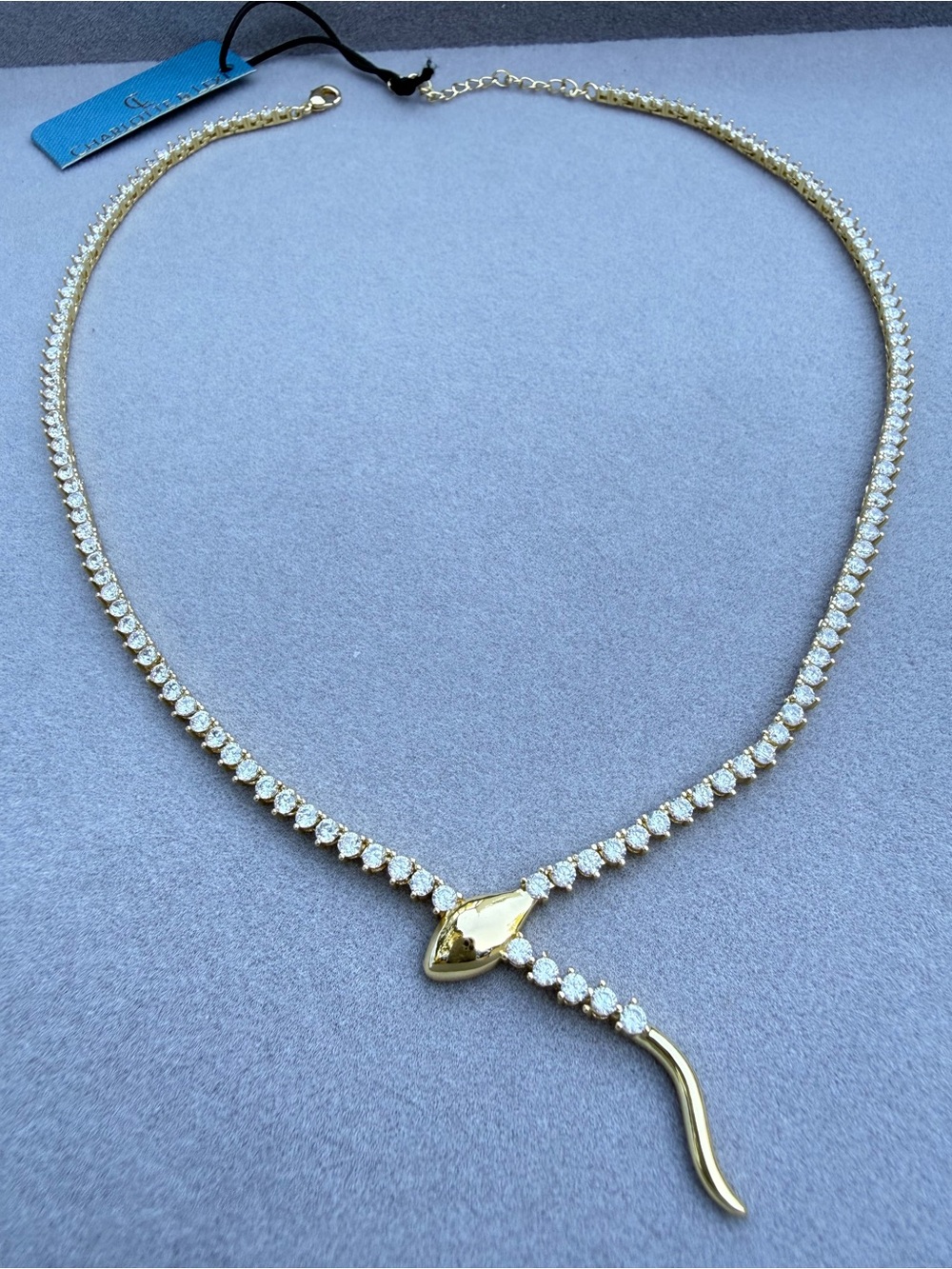 Charlotte & Lexy Women Gold Plated CZ Snake Tennis Necklace 18”
